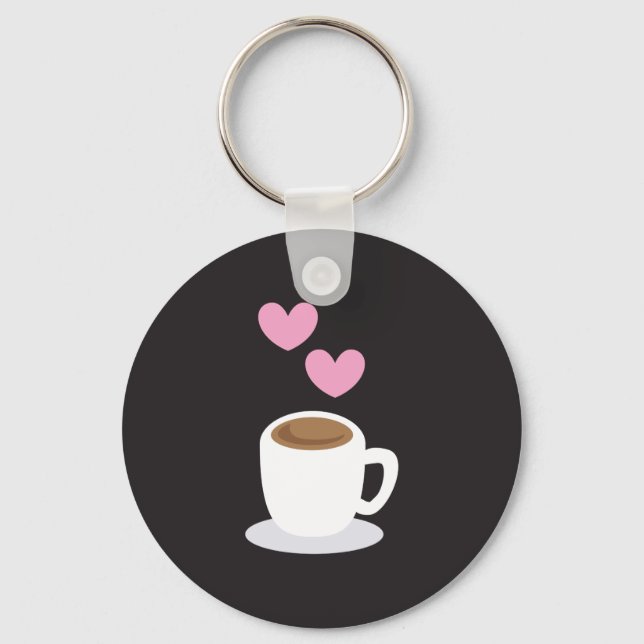 Coffee Hearts on black Key Ring (Front)