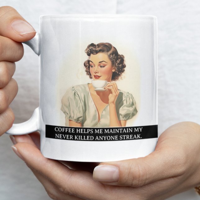 Coffee Helps Me Funny Retro 50s Saying Coffee Mug (Creator Uploaded)