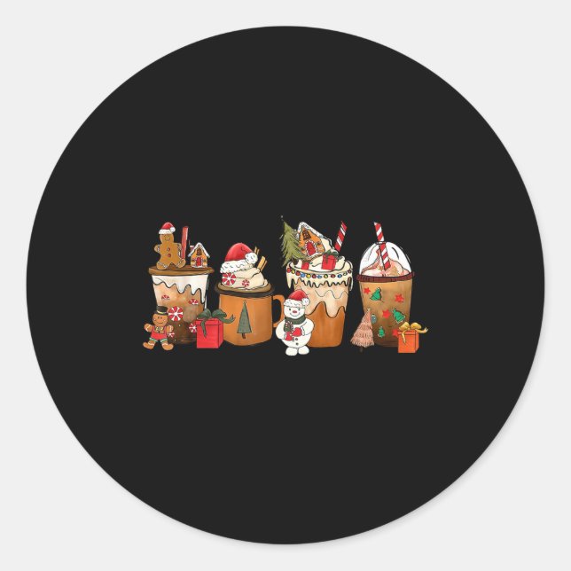 Coffee Hot Cocoa Merry Christmas Xmas Family Pajam Classic Round Sticker (Front)