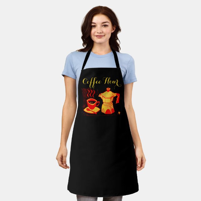 COFFEE HOUR /Red Yellow Coffee Cup And Coffeepot  Apron (Worn)