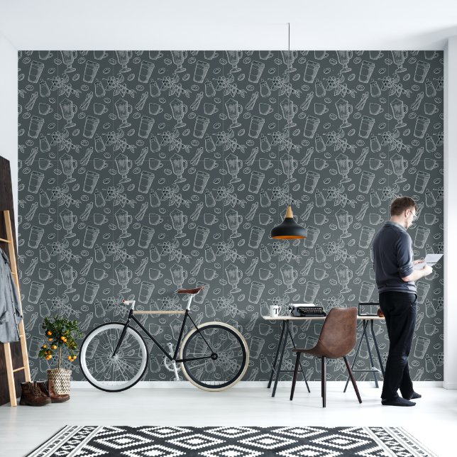 Coffee House Chalk Board Art Wallpaper (Living Room)