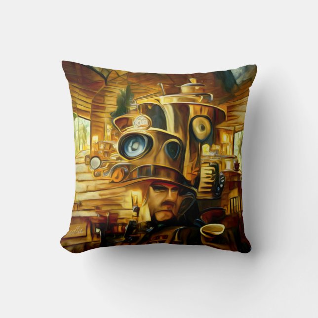 Coffee House Doughnuts Steampunk Throw Pillow (Front)