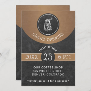 Coffee House Logo Grand Opening Copper and Black Invitation