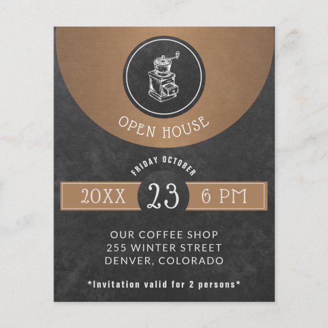 Coffee House Logo Open House Copper and Black Flyer (Front)