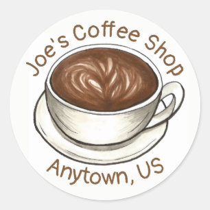 Coffee House Shop Latte Cappucino Cup Classic Round Sticker