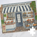 Coffee House Watercolor<br><div class="desc">Common Grounds Coffee Shop Storefront jigsaw puzzle - This original artwork features a beautiful, Autumn coffee house with a cosy table for two inhabited by some cute chipmunks. A pumpkin spice welcome sign, some inviting pastry displays and a counter full of machines ready to make you a cuppa! This puzzle...</div>