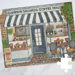 Coffee House Watercolor Jigsaw Puzzle<br><div class="desc">Common Grounds Coffee Shop Storefront jigsaw puzzle - This original artwork features a beautiful, Autumn coffee house with a cosy table for two inhabited by some cute chipmunks. A pumpkin spice welcome sign, some inviting pastry displays and a counter full of machines ready to make you a cuppa! This puzzle...</div>
