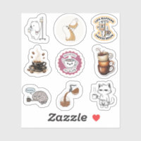 Coffee Humour Cartoon Sticker Sheet