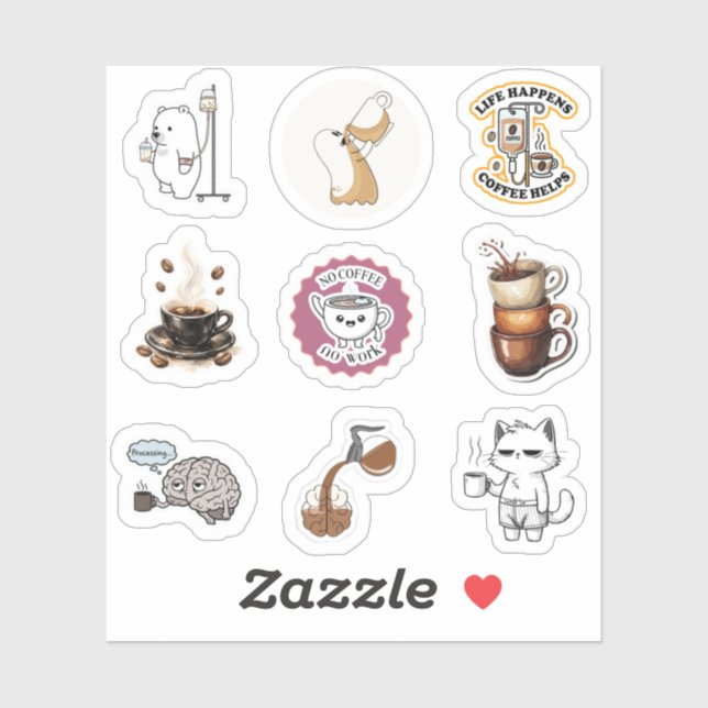 Coffee Humour Cartoon Sticker Sheet (Sheet)