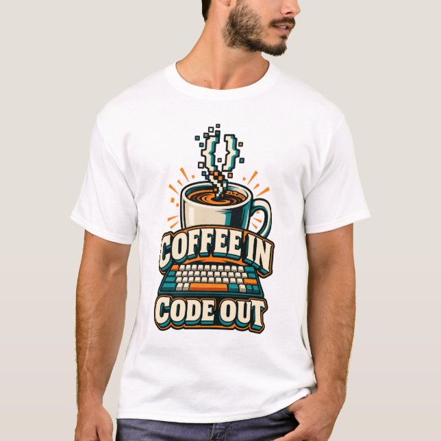 Coffee In Code Out Retro Programmer T-Shirt (Front)