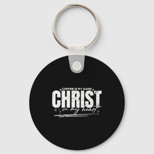 Coffee In My Hand Christ In My Heart Vintage Retro Key Ring