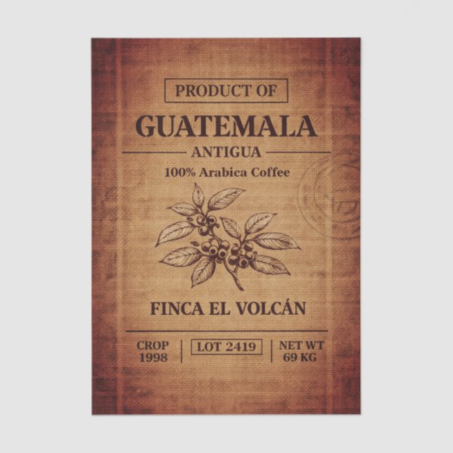 Coffee Info Text On Burlap Sack Bag FD5 Decoupage Tissue Paper (Front)