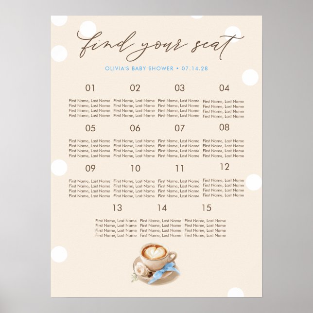 Coffee Inspired Boy Baby Shower Seating Chart (Front)