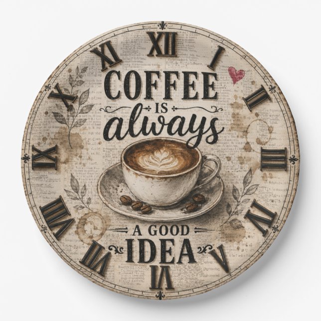 Coffee Is Always a Good Idea  Rustic Café Decor Paper Plate (Front)
