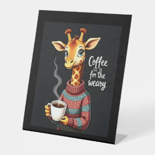 Coffee is for the Weary Funny Giraffe Coffee Lover Pedestal Sign