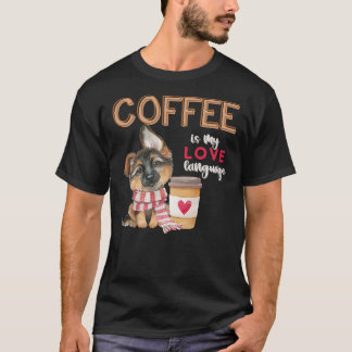 Coffee Is My Love Language German Shepherd Puppy V T-Shirt
