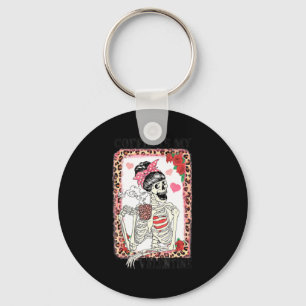 Coffee Is My Valentine Skeleton Messy Leopard Bun Key Ring
