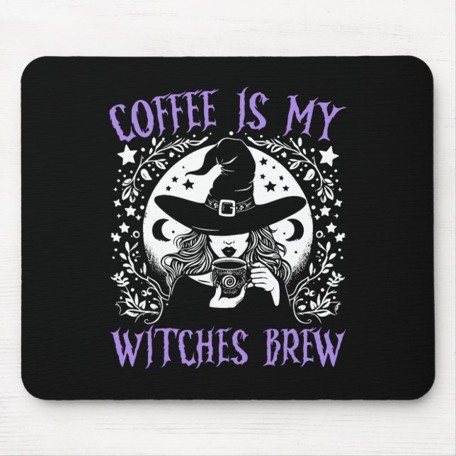 Coffee Is My Witches Brew Retro Halloween Witch Br Mouse Pad (Front)