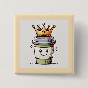 Coffee King Kawaii  15 Cm Square Badge