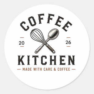 ☕ Coffee Kitchen Cafe Staff Logo ☕ Classic Round Sticker