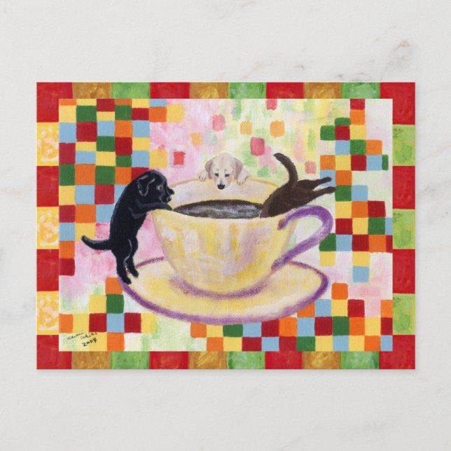 Coffee Labradors Painting Mosaic Postcard (Front)
