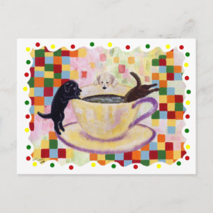 Coffee Labradors Painting with colourful dots Postcard