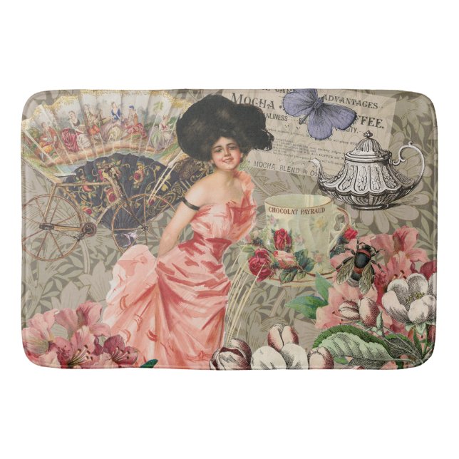 Coffee Lady Victorian Woman Pink Classy Bath Mat (Front)