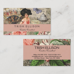 Coffee Lady Victorian Woman Pink Classy Business Card