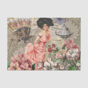 Coffee Lady Victorian Woman Pink Classy Tissue Paper