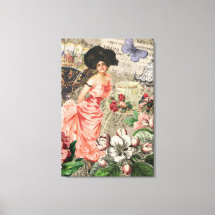 Coffee Lady Victorian Woman Pink Rich Gown Canvas Print
