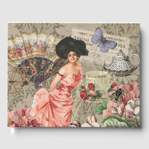 Coffee Lady Victorian Woman Pink Rich Gown Guest Book