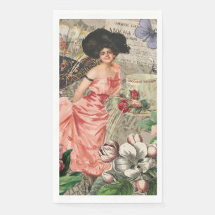 Coffee Lady Victorian Woman Pink Rich Gown Napkin
