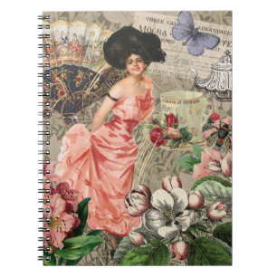 Coffee Lady Victorian Woman Pink Rich Gown Notebook