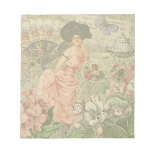 Coffee Lady Victorian Woman Pink Rich Gown Notepad