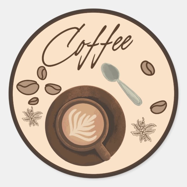 Coffee Latte Art Cup Top View Logo Classic Round Sticker (Front)
