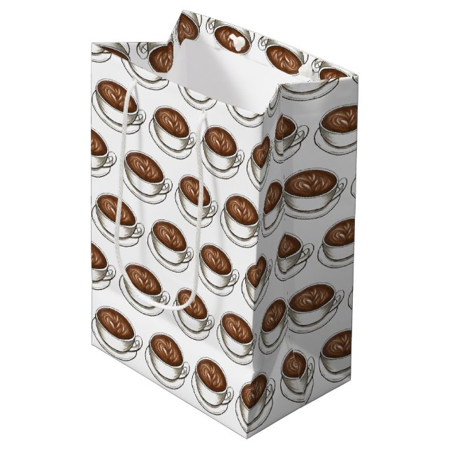 Coffee Latte Cappuccino Birthday Party Brunch Medium Gift Bag (Front Angled)