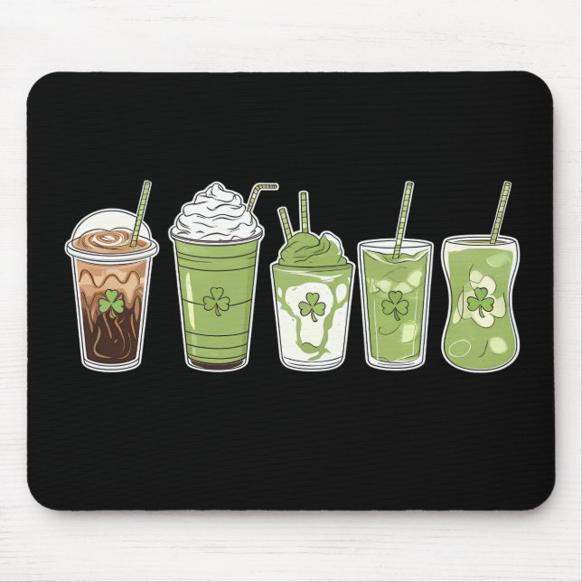 Coffee Latte Green Cute Irish St Patrick's Day Mouse Pad (Front)