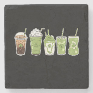Coffee Latte Green Cute Irish St Patrick's Day Stone Coaster