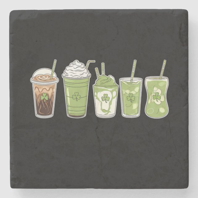 Coffee Latte Green Cute Irish St Patrick's Day Stone Coaster (Front)