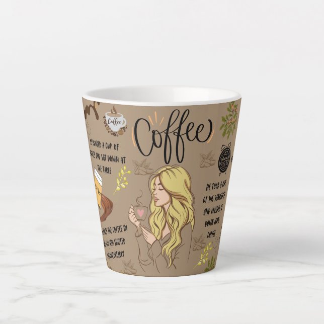 Coffee Latte Mug with Coffee Bean Pattern Design (Front)