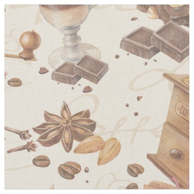 Coffee Latte Time Fabric (Close Up)