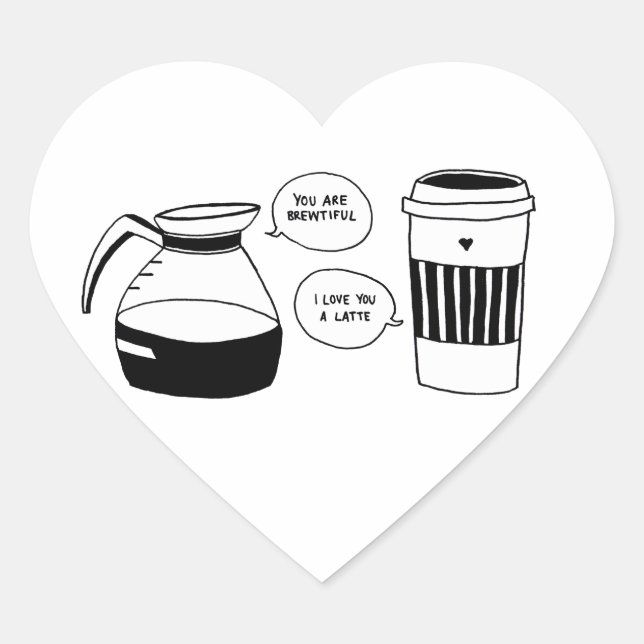 Coffee Latte Valentine's Love Heart Sticker (Front)