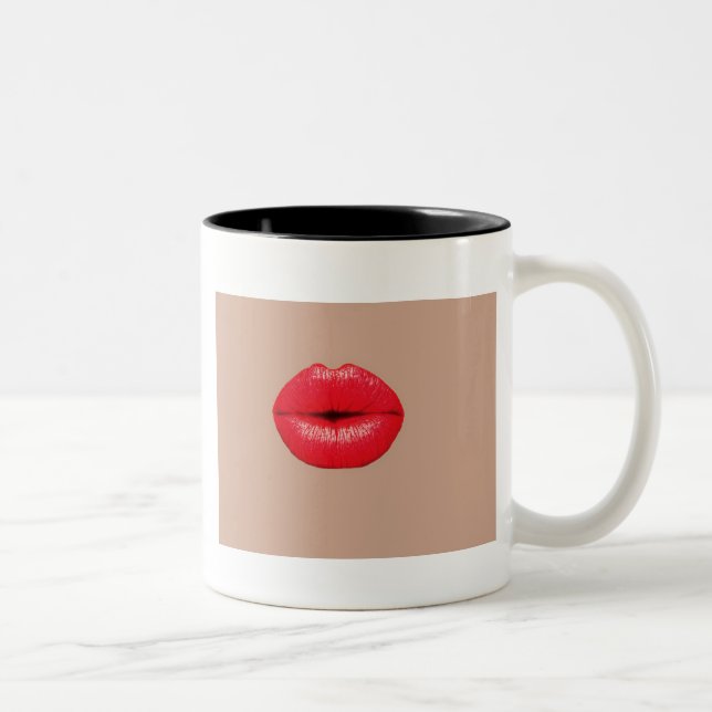 Coffee Lips kiss kiss pop art Two-Tone Coffee Mug (Right)