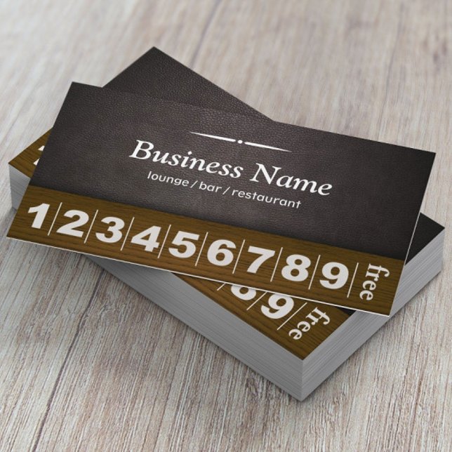 Coffee Lounge Bar Leather & Wood Loyalty Punch Card (Creator Uploaded)