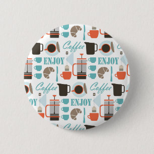 Coffee love and café pattern 6 cm round badge