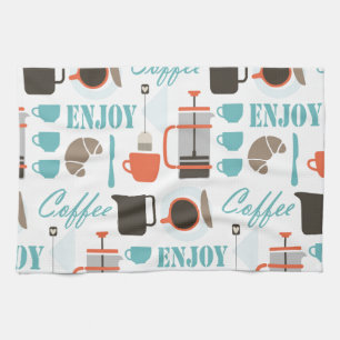 Coffee love and café pattern tea towel