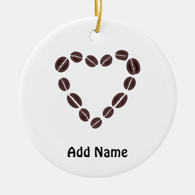 Coffee Love Coffee Bean Heart Ceramic Tree Decoration (Front)