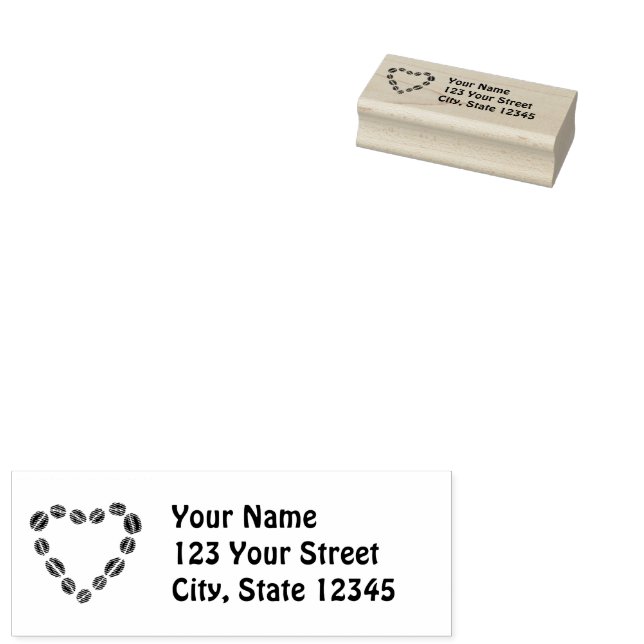 Coffee Love Coffee Bean Heart Rubber Stamp (Stamped)