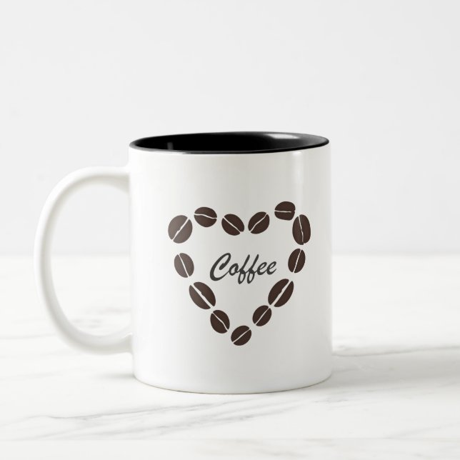 Coffee Love Coffee Bean Heart Two-Tone Coffee Mug (Left)