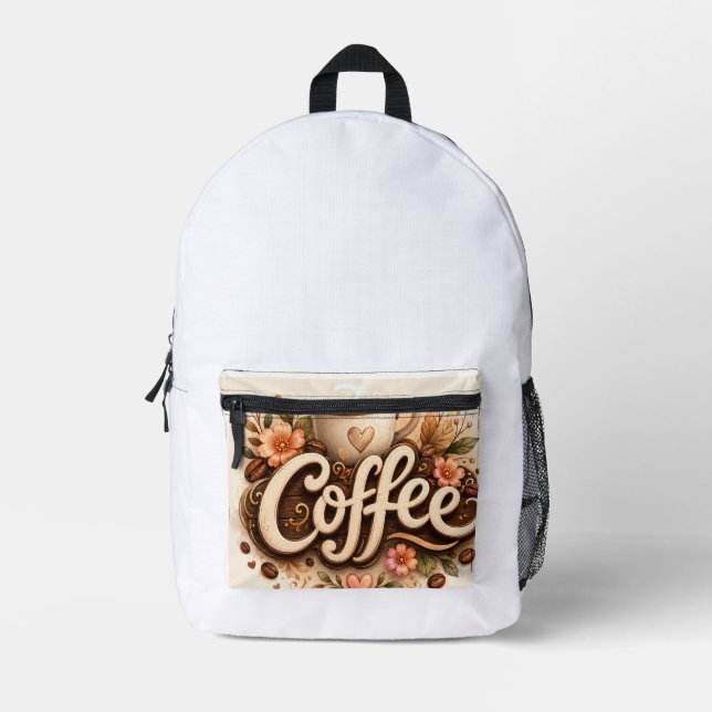 Coffee Love Floral Printed Backpack (Front)